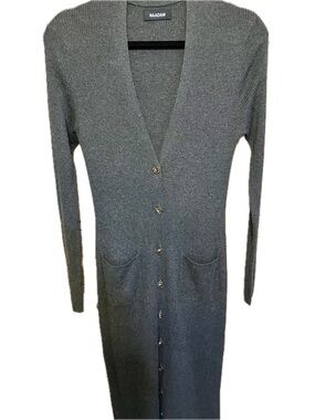 NAADAM Charcoal Gray Ribbed Knit Cardigan Dress